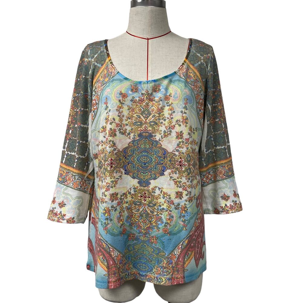 Vintage Cocomo Womens Size L Printed 3/4 Sleeve Top